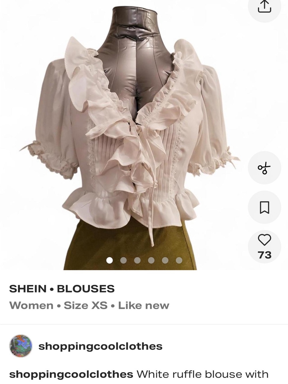 SHEIN Cream Ruffle V-Neck Pintuck Blouse